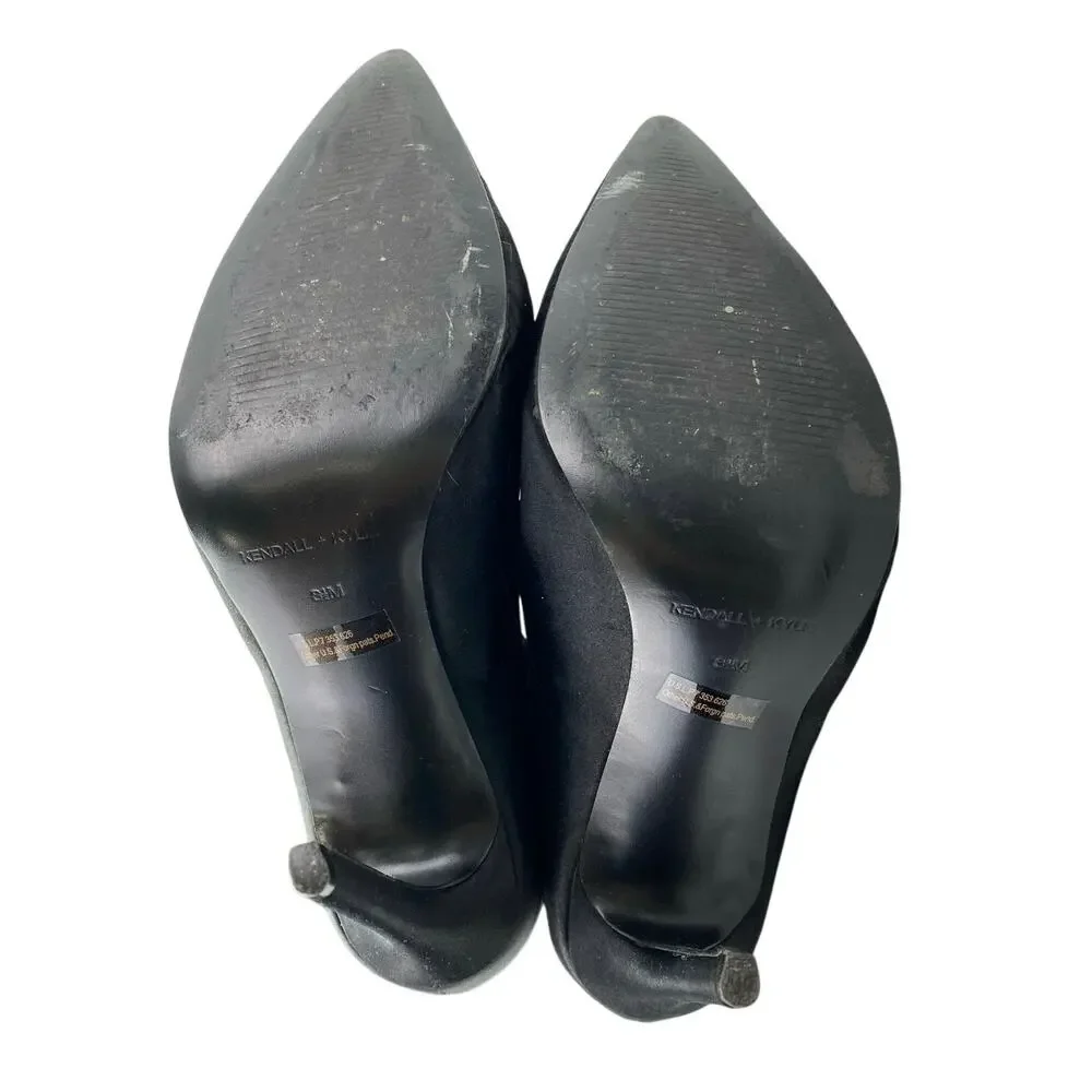Kendall + Kylie Black Faux Suede Ruched Heeled Pointed Toe Over the Knee Boots 8